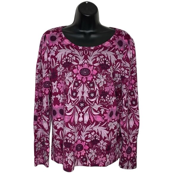 Talbots Sweater Womens L Merino Wool Floral Cottage Romantic Boho Purple Pink - Picture 1 of 11